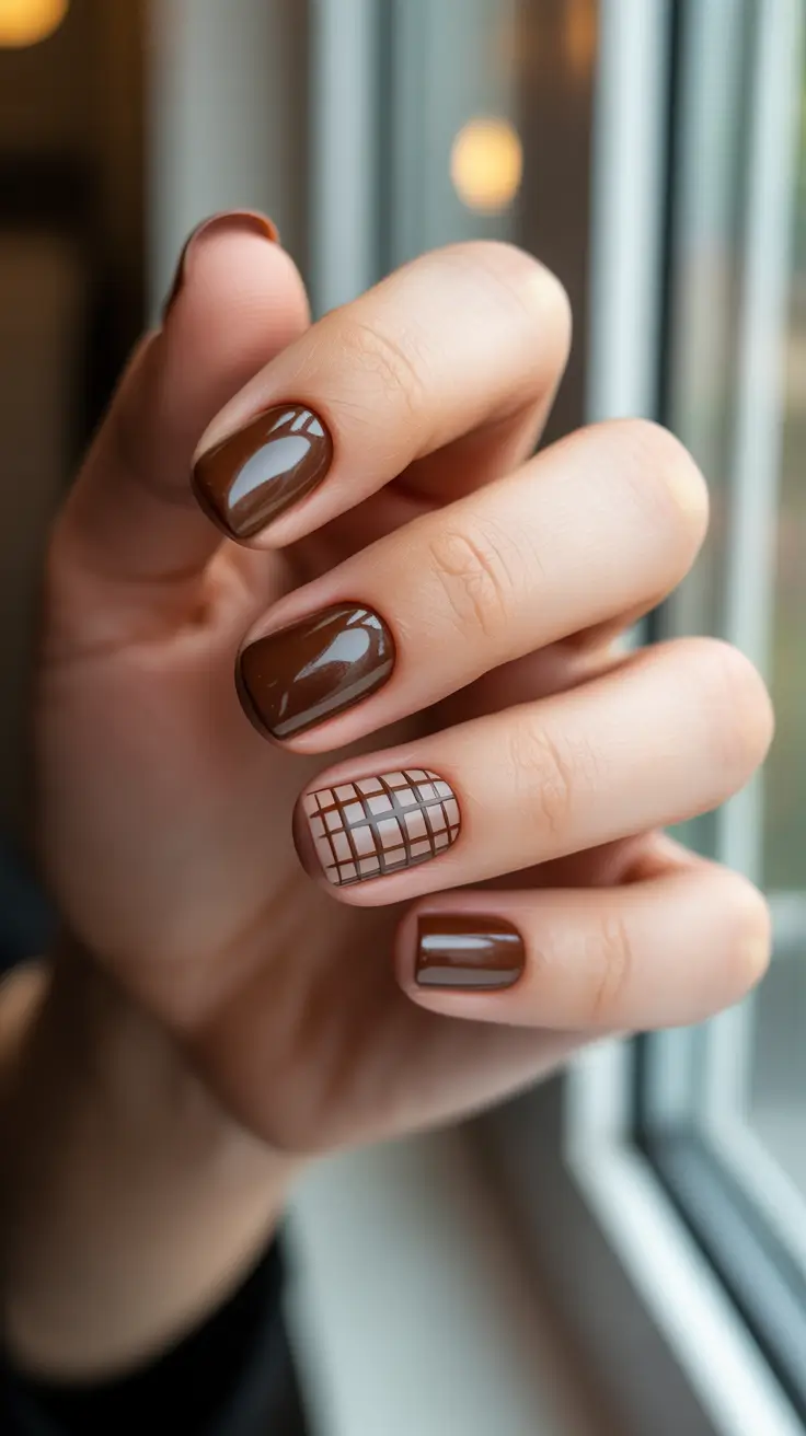 nail design trends 2026 Mocha Grid Shorties