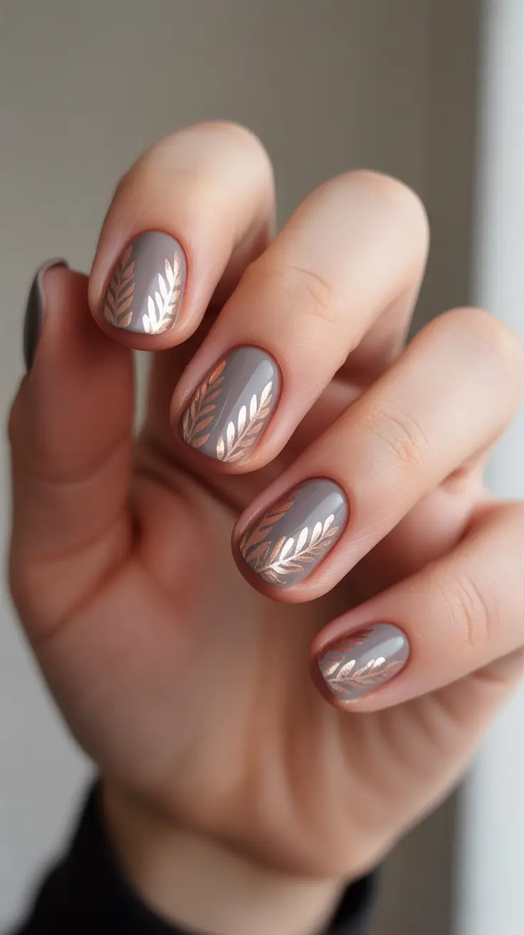 nail inspo aesthetic 2026 - Taupe Leafy Cozy Minimalism