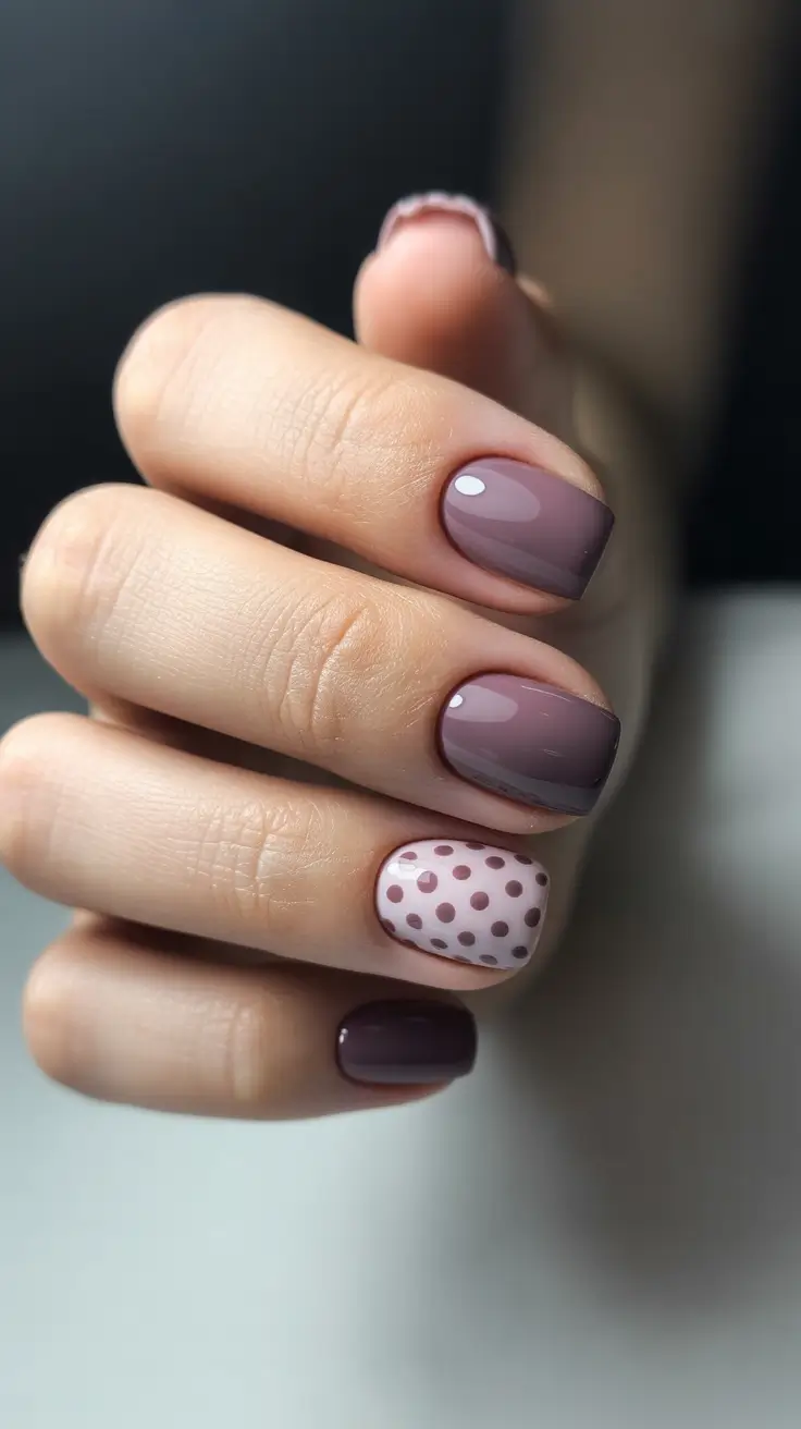 short natural nails 2026 Smoky Mauve Gradient With Dotted Accent