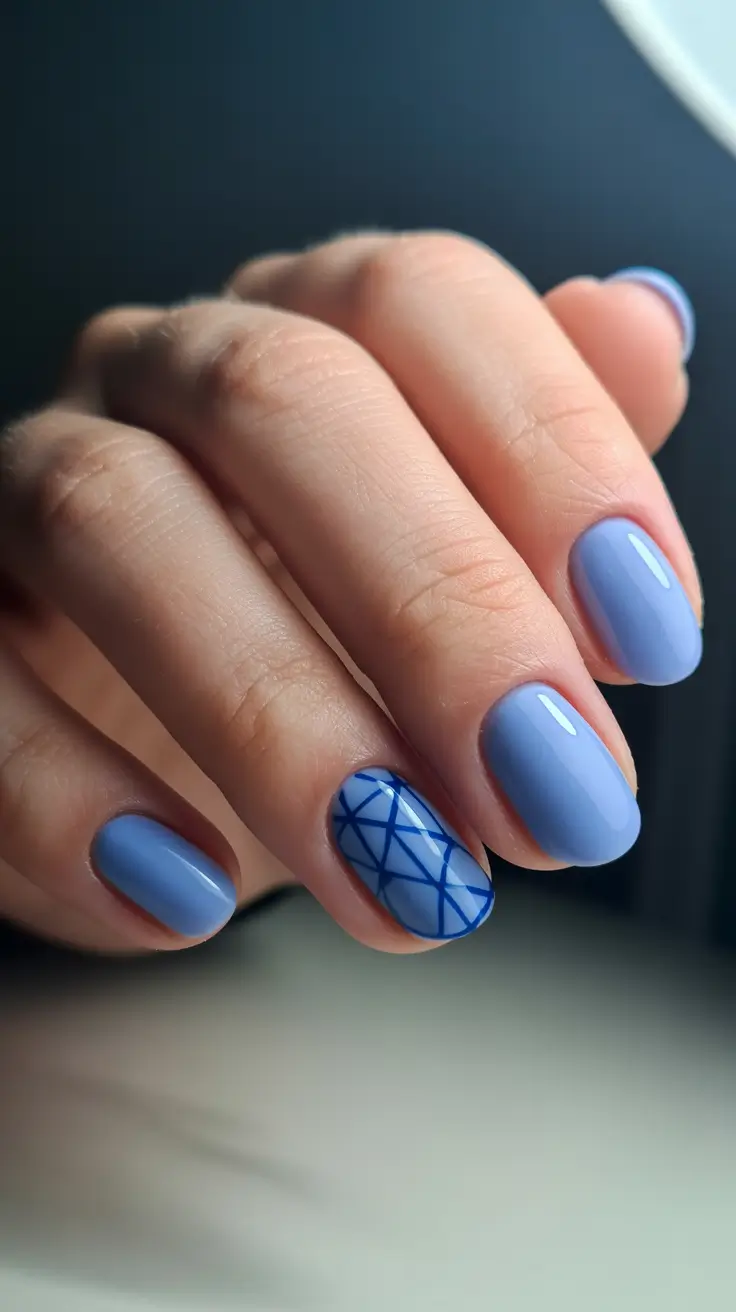 short natural nails 2026 Periwinkle Blue With Graphic Line Accent