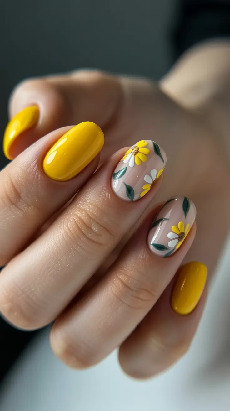 short natural nails 2026 Sunny Daisy Pop On Glossy Short Nails