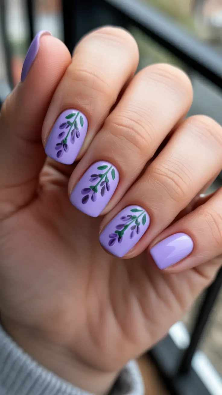 short natural nails 2026 Lavender Botanical Minimal Art For Soft Girl Nails