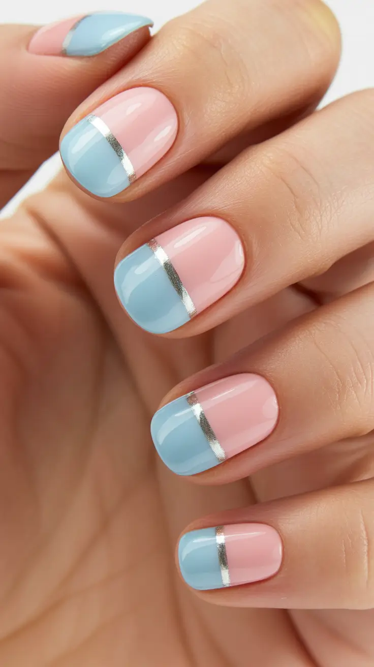 pink nails inspiration 2026 Two Tone Pastel French Twist