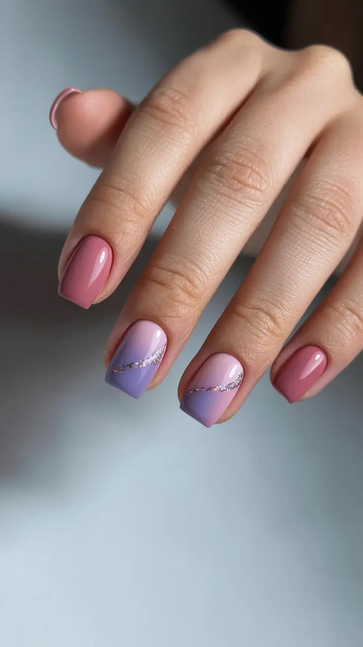 pink nails inspiration 2026 - Sunset Ombre Short Square