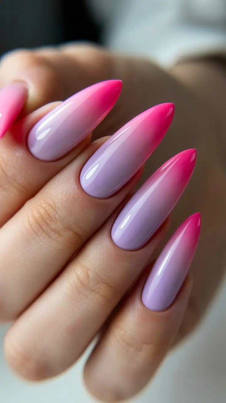 pink nails inspiration 2026 Bold Almond Pink Purple Ombre