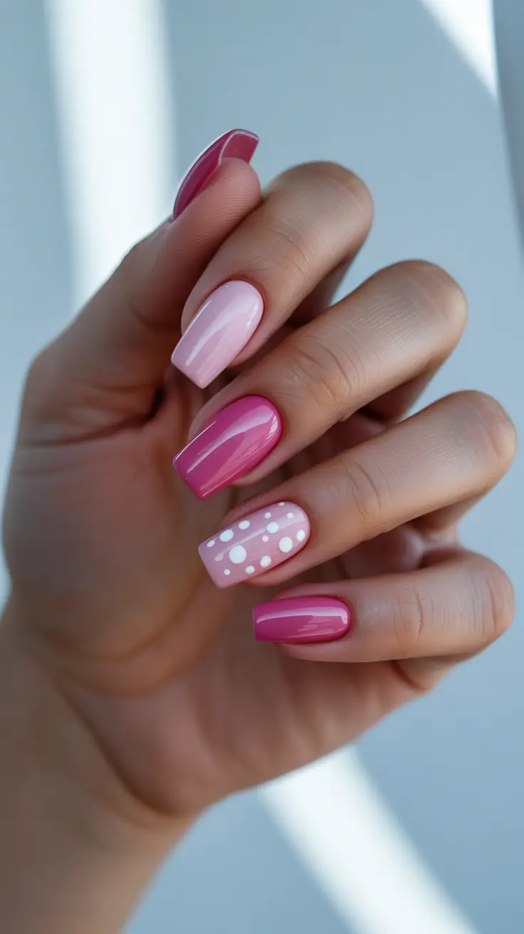 pink nails inspiration 2026 Mismatched Pink Square Mix