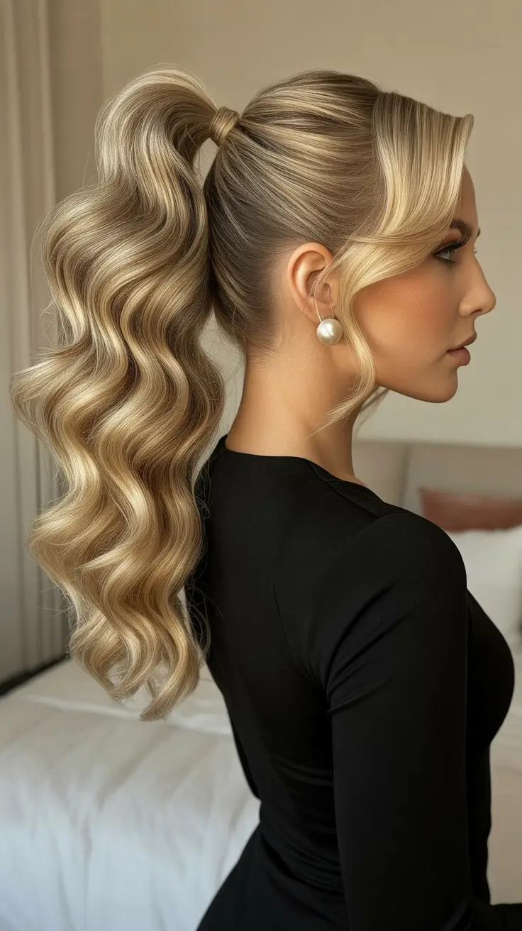 Easy ponytail hairstyles 2026 High Hollywood Waves Ponytail For Special Nights