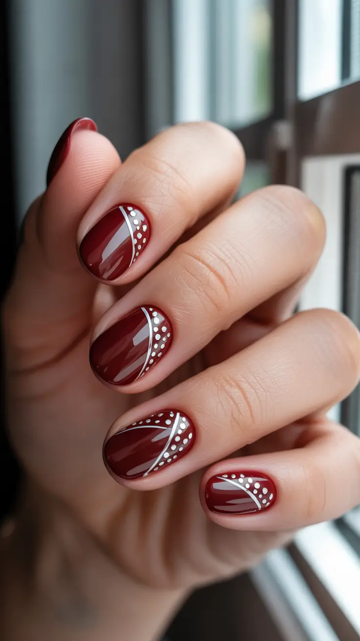 red nails inspiration 2026 - Dark Cherry Graphic Oval Nails