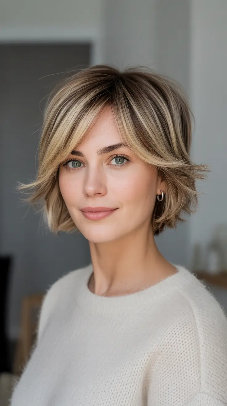 Chic shag haircuts 2026 Soft Blonde Shag Bob With Curtain Fringe