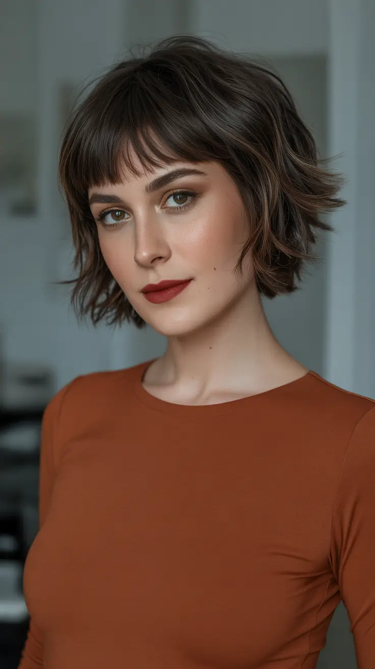 Chic shag haircuts 2026 Short Textured Shag Bob With Micro Bangs