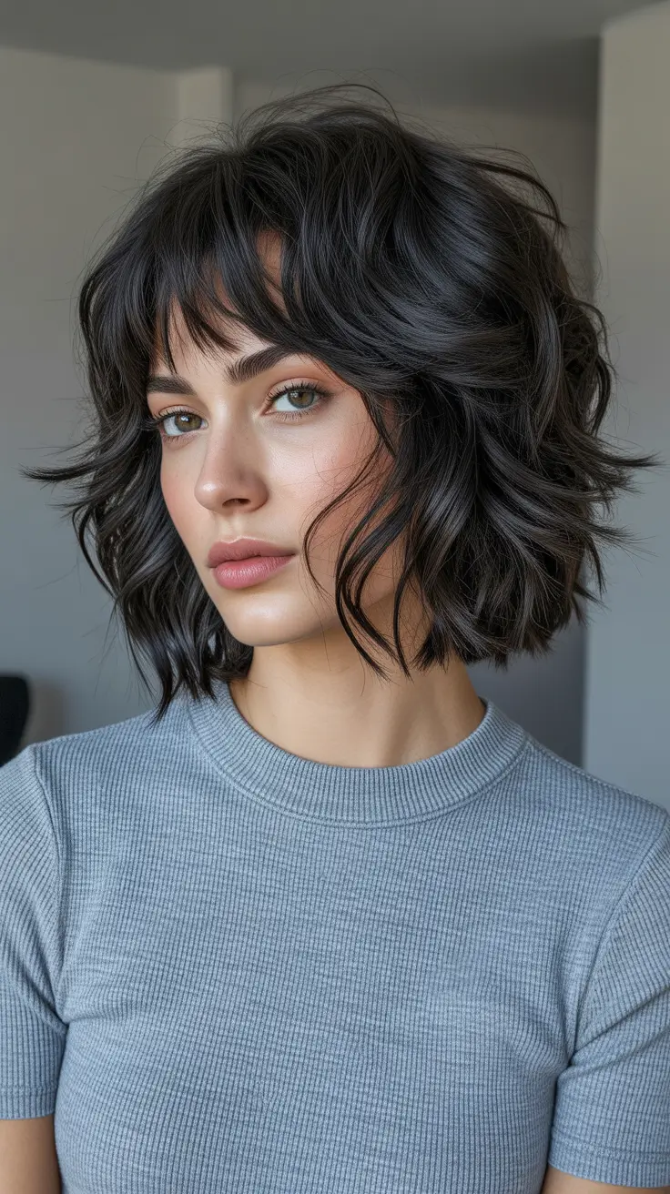 Chic shag haircuts 2026 Wavy Jet Shag Bob With Airy Fringe