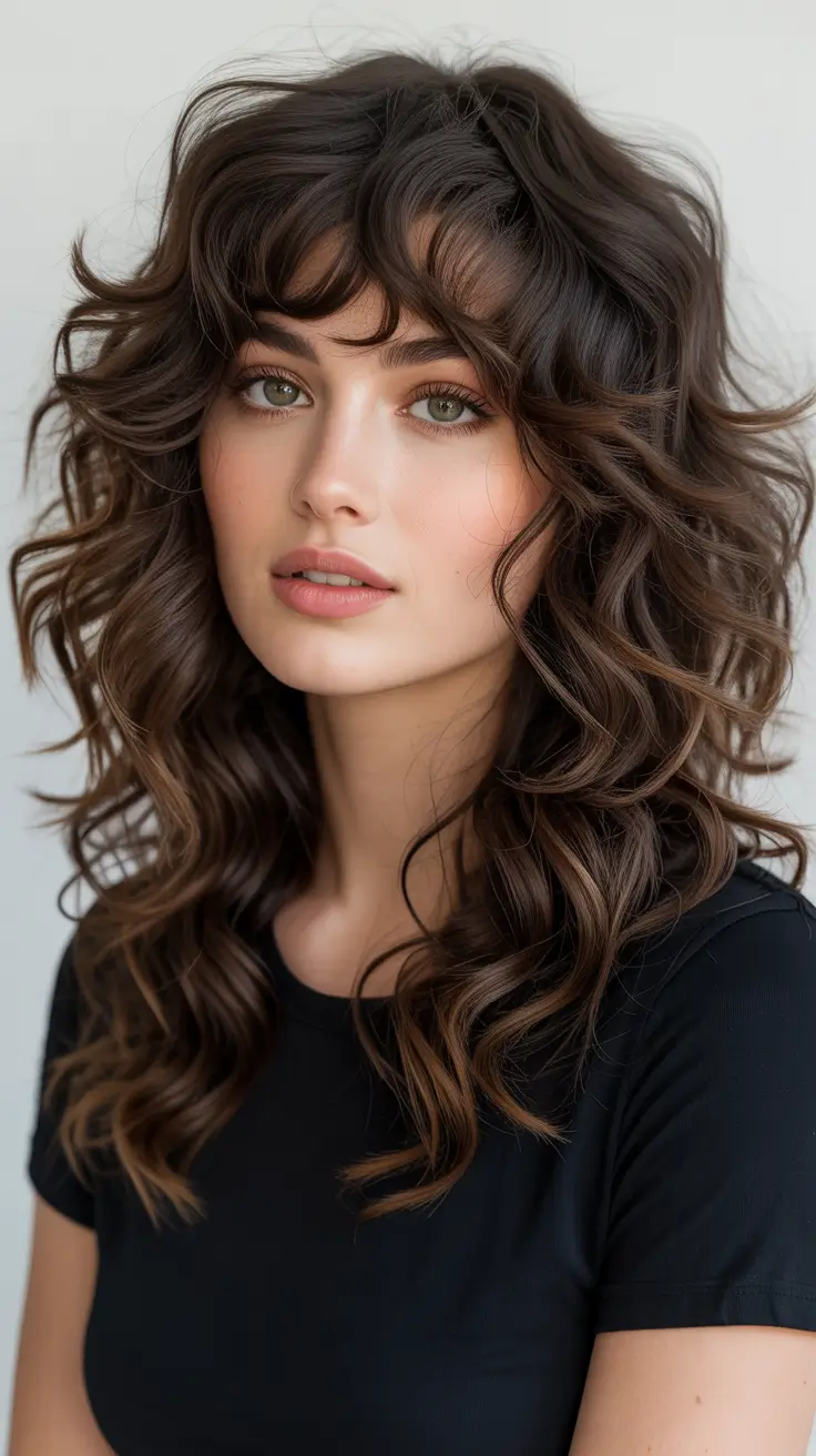 shag haircut - Long Curly Shag With Soft Fringe