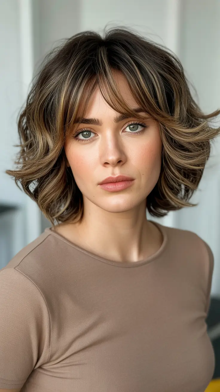 shag haircut - Shoulder Length Shag Bob With Highlighted Fringe