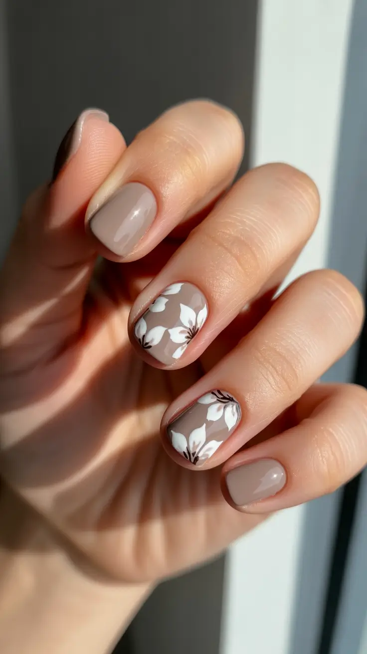 short acrylic nail designs 2026 Neutral Beige Florals That Look Expensive Up Close