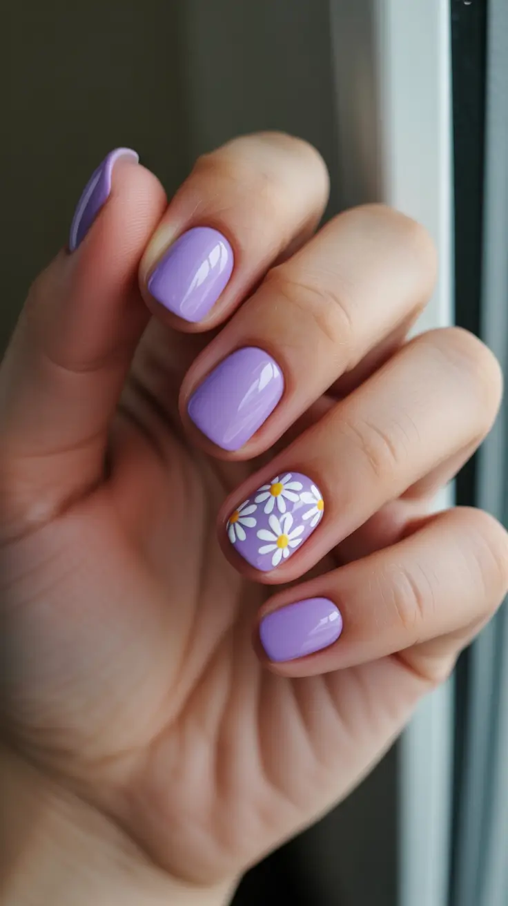 short acrylic nail designs 2026 Lavender Daisies That Feel Cute Without Feeling Childish