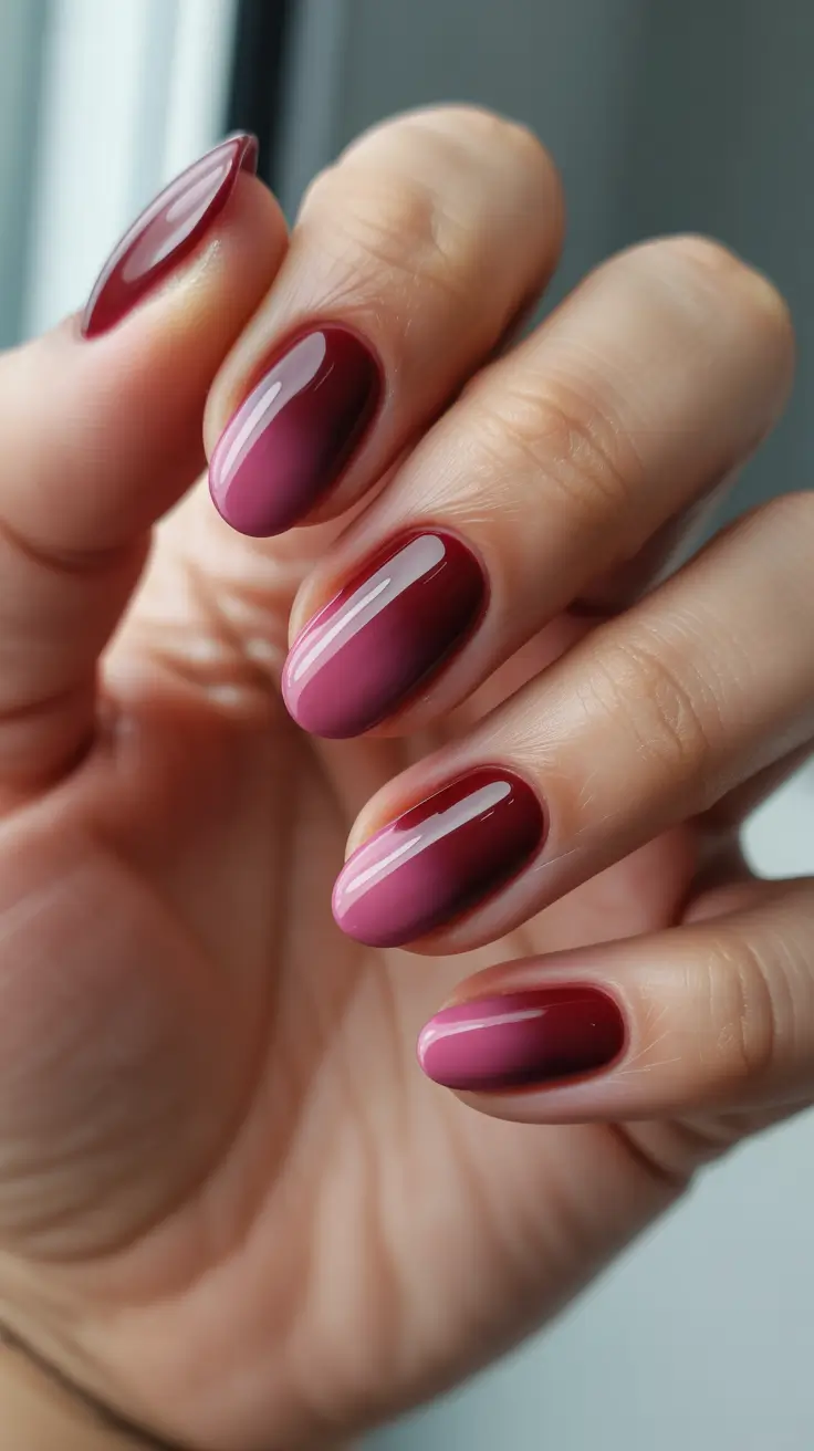 elegant short almond nails 2026 Cherry Wine Ombre For A High Gloss Statement