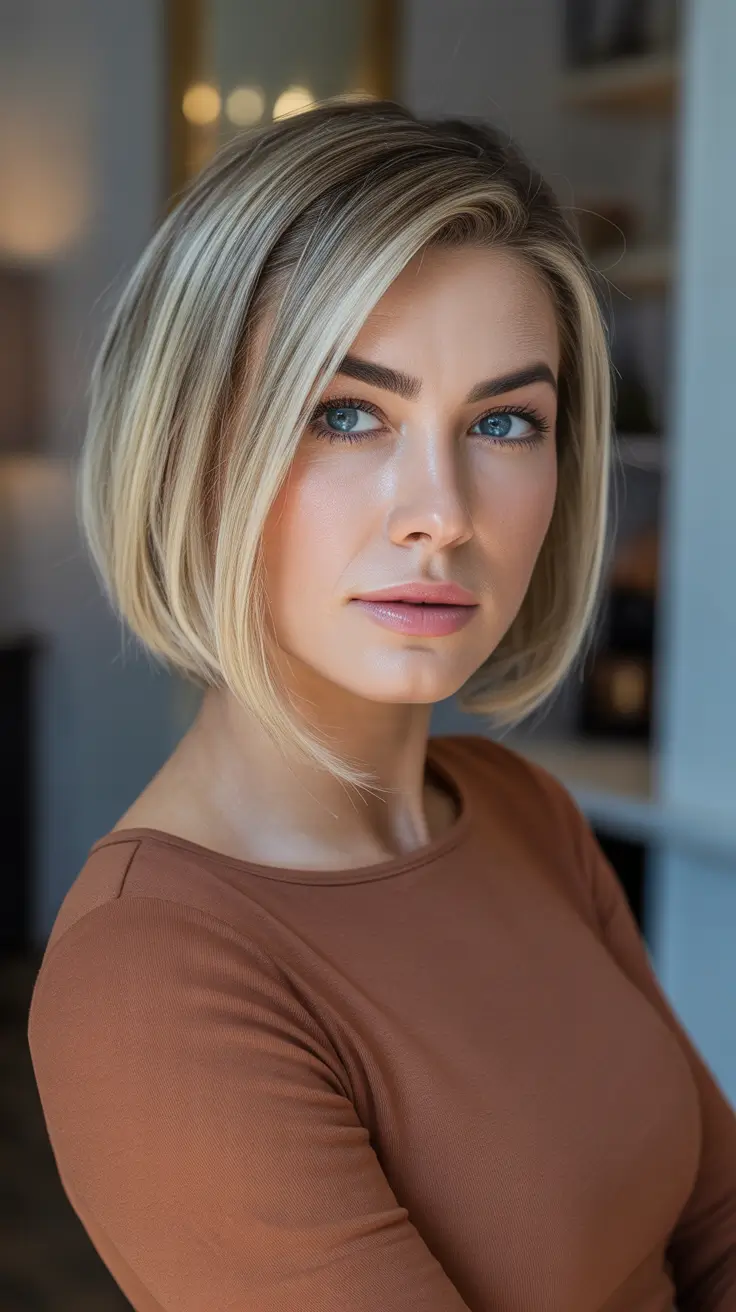 Short Haircut Ideas 2026 - Sleek Side Part Bob With Bright Blonde Dimension