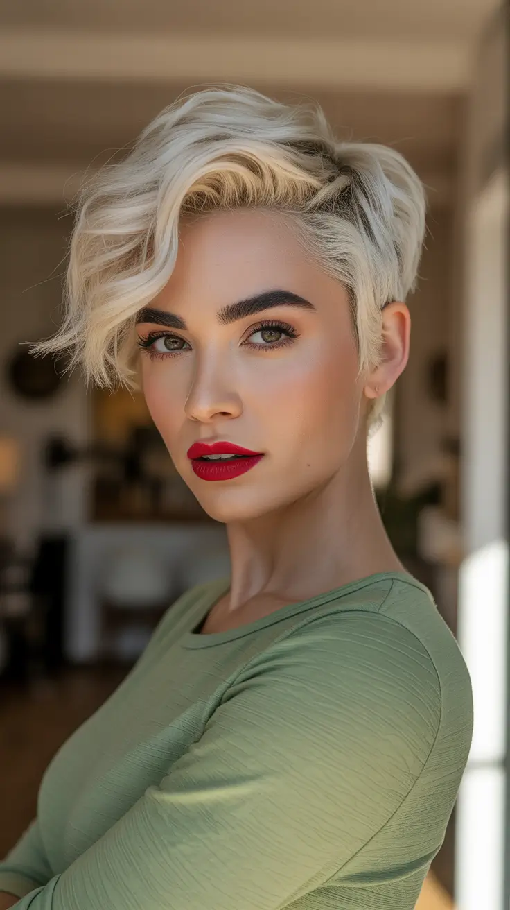 Short Haircut Ideas 2026 - Platinum Pixie With Voluminous Swept Top