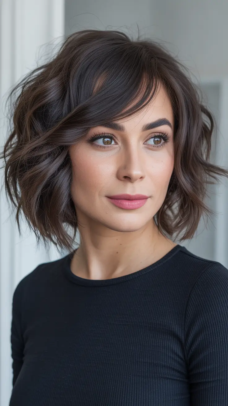 Short Haircut Ideas 2026 - Textured Wavy Bob With Soft Side Fringe