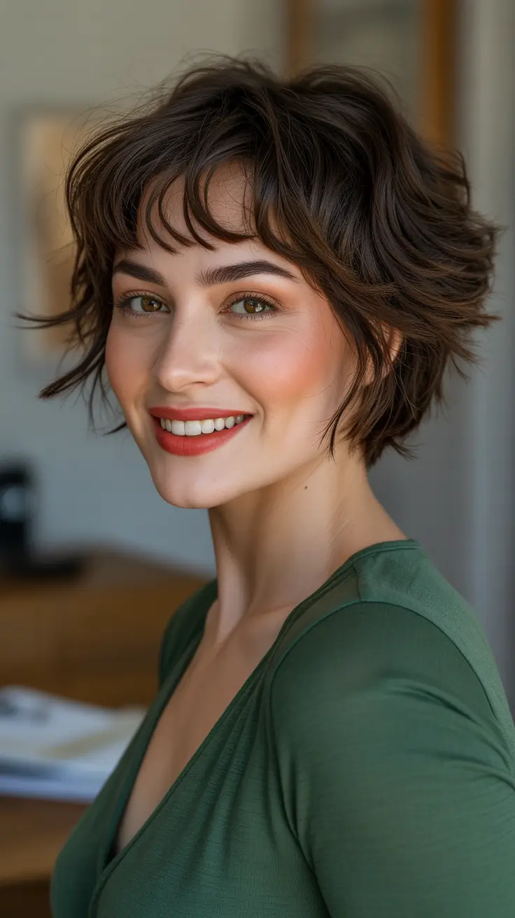 Short haircut ideas 2026 Short Wolf Cut Shag With Airy Curly Bangs