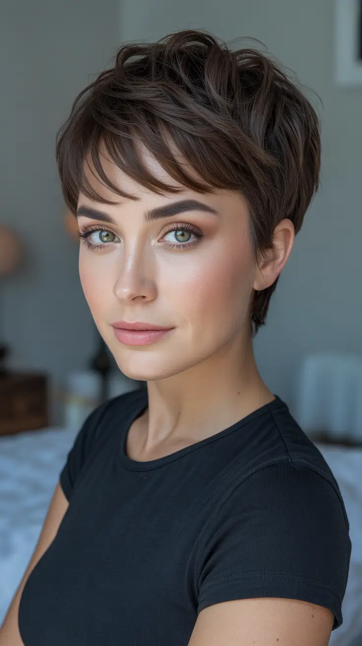 Short haircut ideas 2026 Textured Pixie Crop With Wispy Fringe