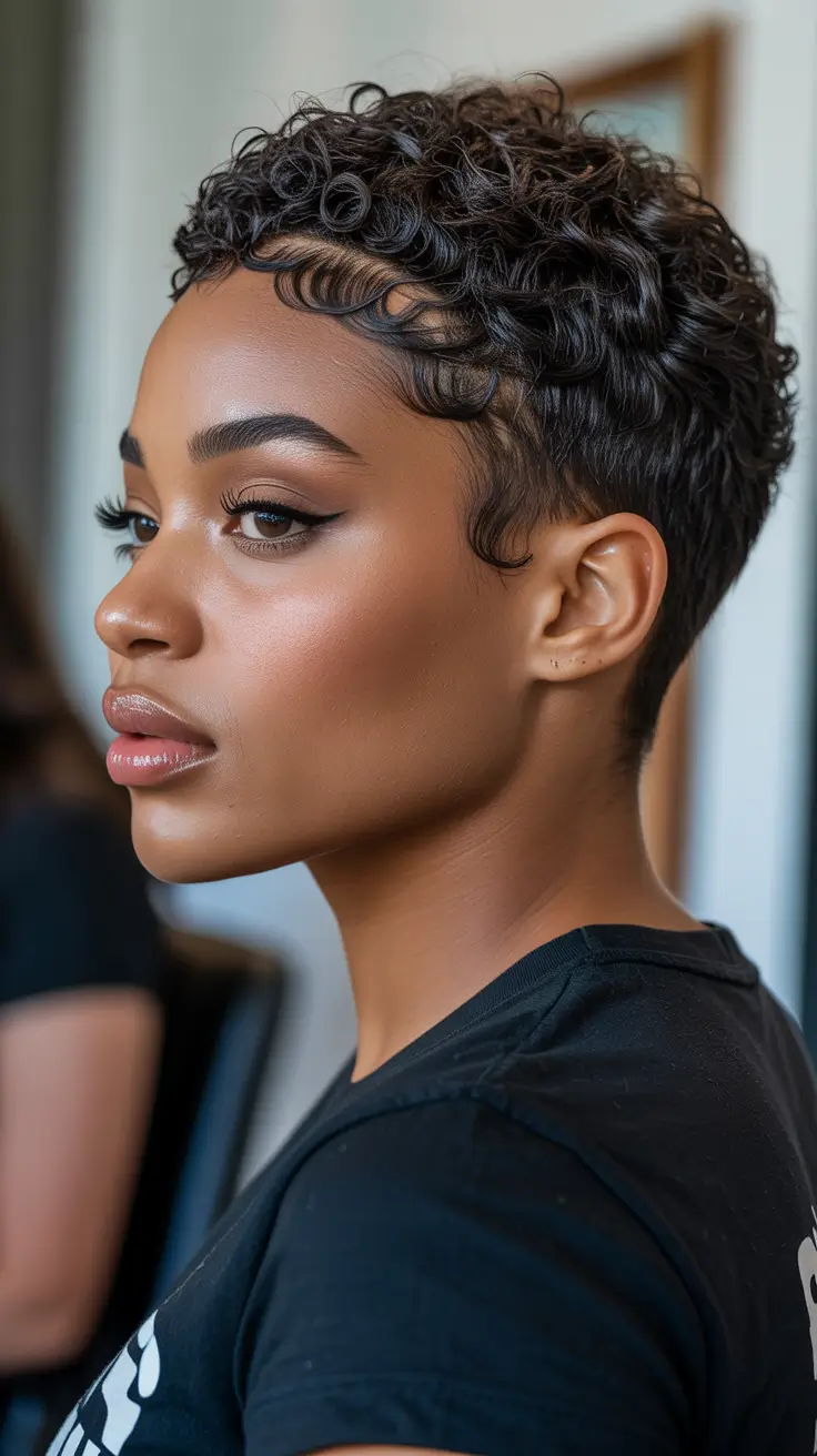 Stylish Short Haircuts 2026 - Defined Curly Crop With Sculpted Edges