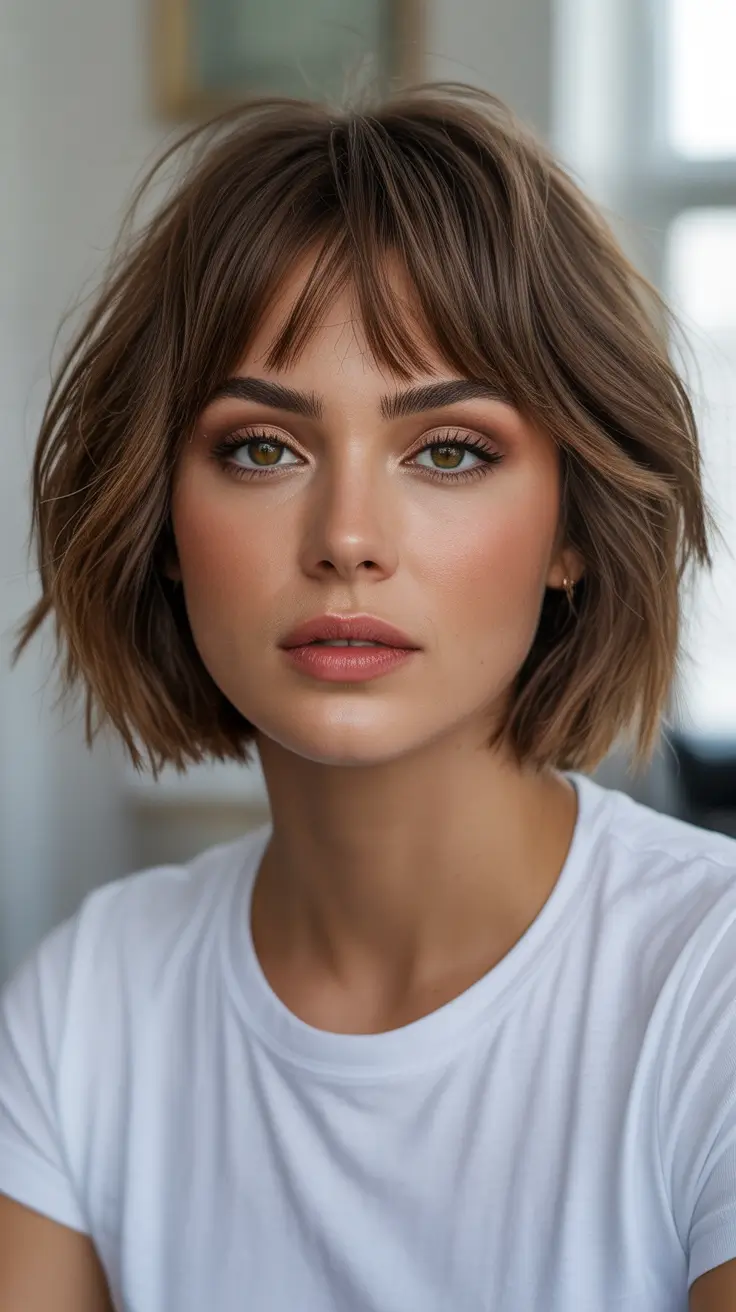 Stylish Short Haircuts 2026 Soft Shaggy Bob With Airy Fringe