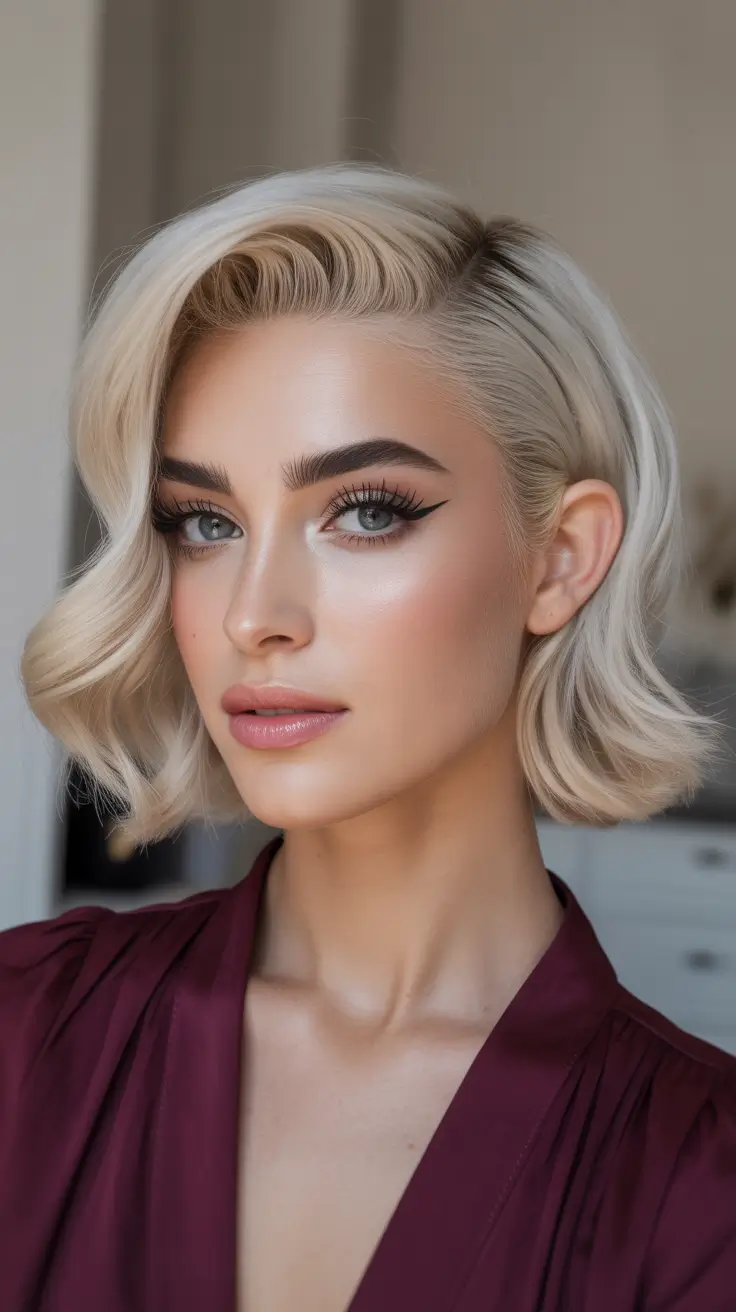 Stylish Short Haircuts 2026 Polished Wavy Bob With Side Part Drama