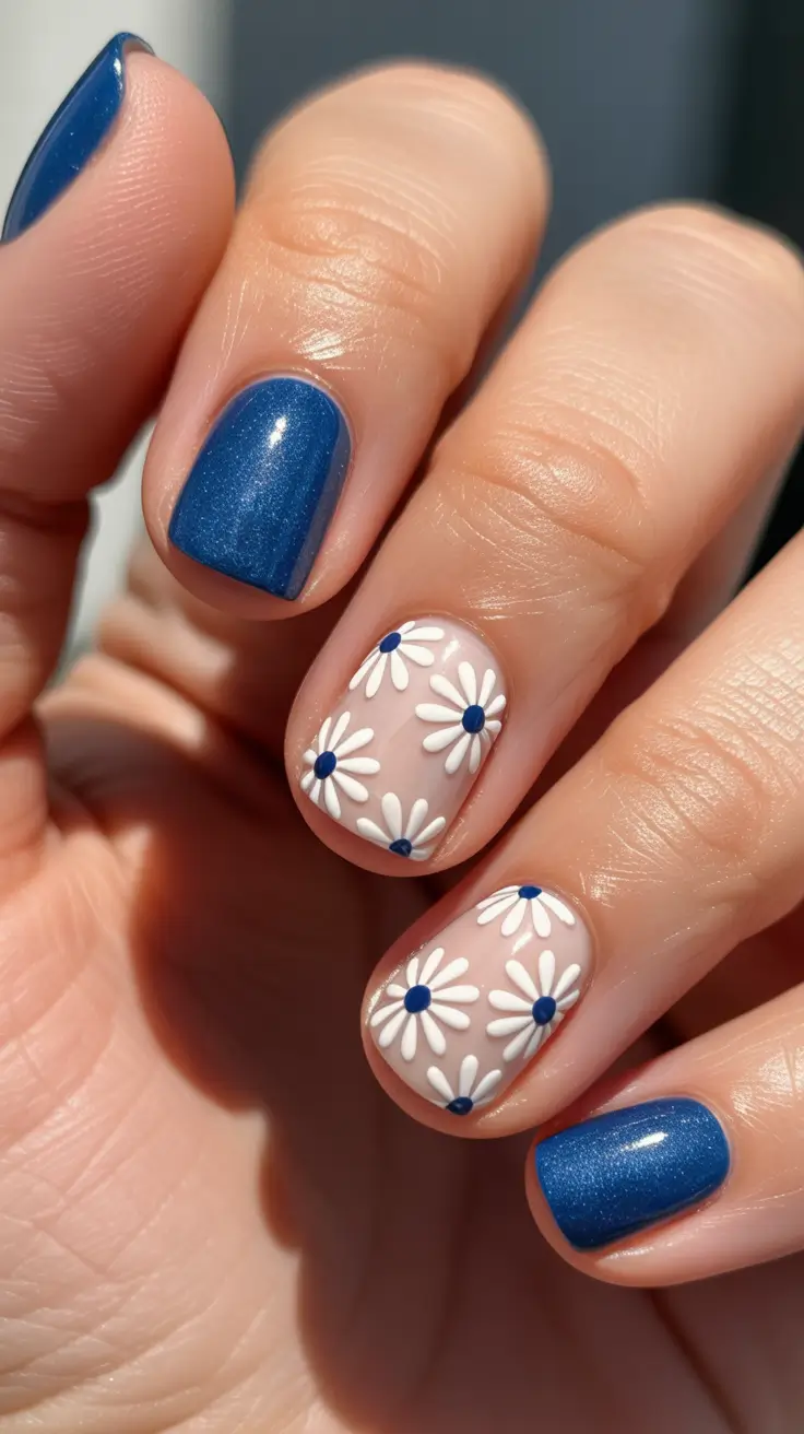 stylish short nails 2026 - Blue Daisy Daydream Nails