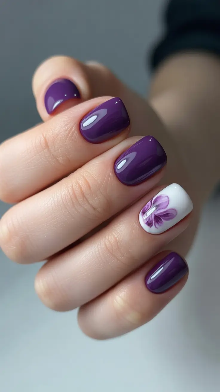 stylish short nails 2026 - Violet Bloom Accent Short Nails