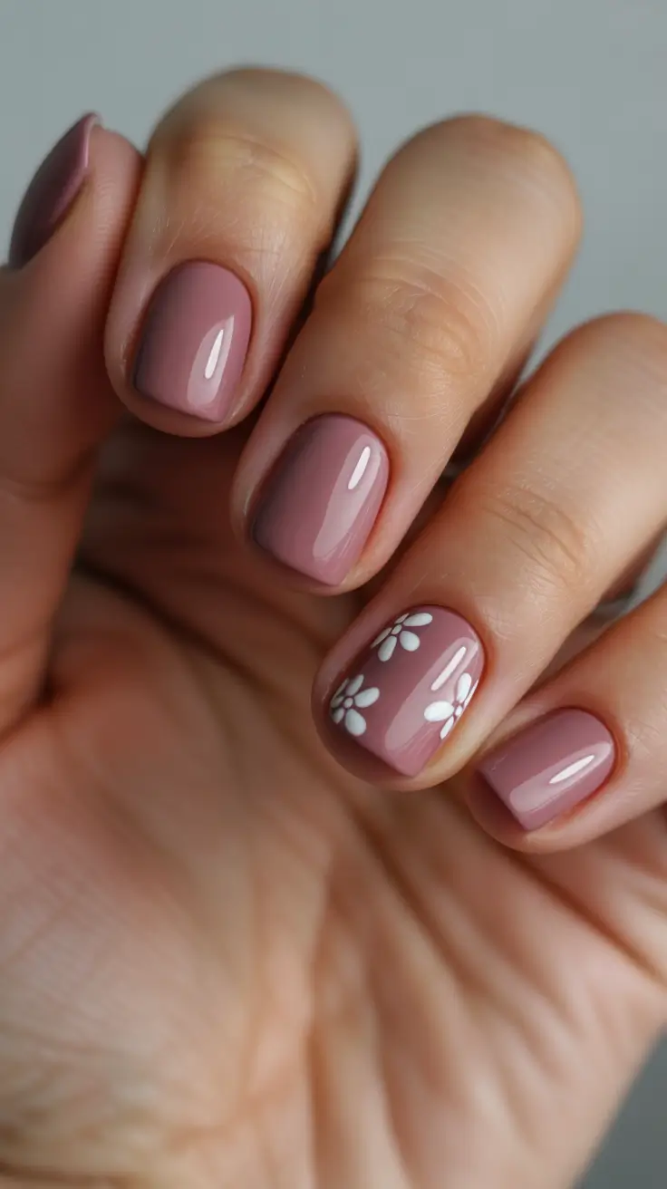 stylish short nails 2026 Dusty Rose Petals Short Nails