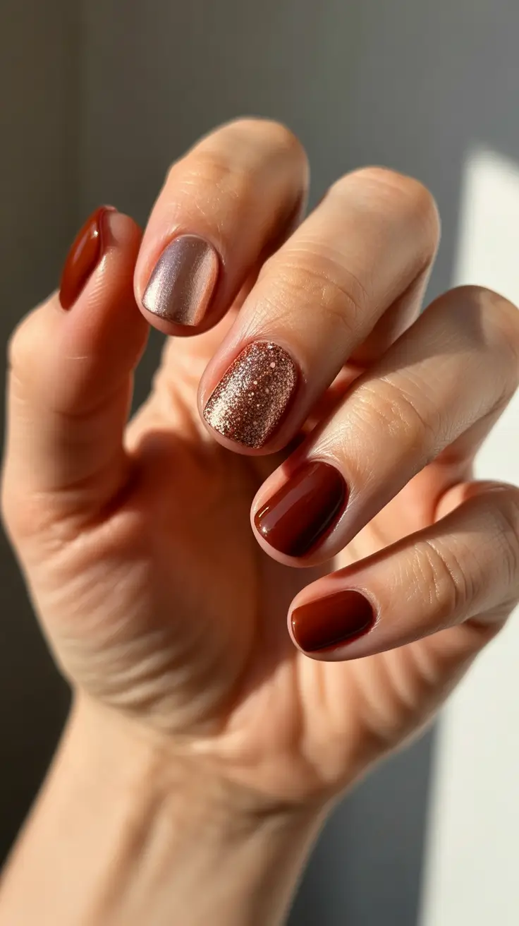 stylish short nails 2026 - Caramel Copper Glow Short Nails