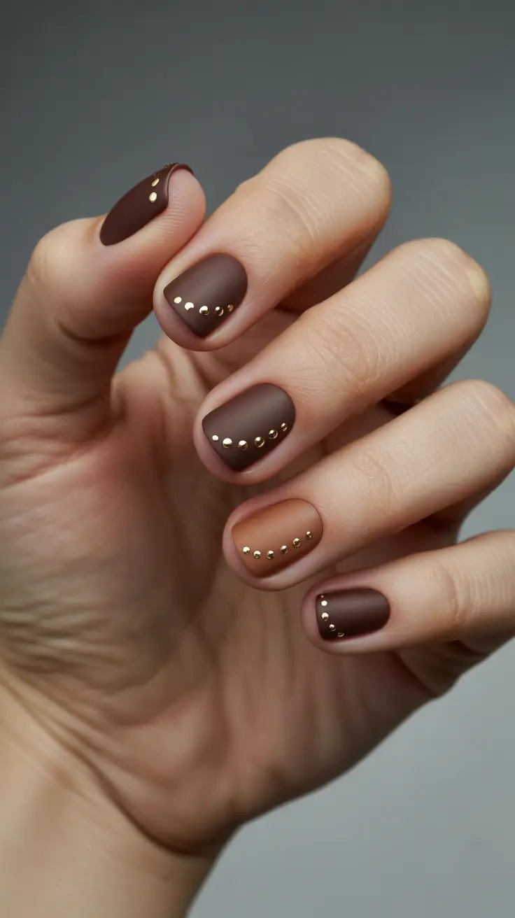 simple nail designs 2026 Matte Chocolate Dots For Short Nails