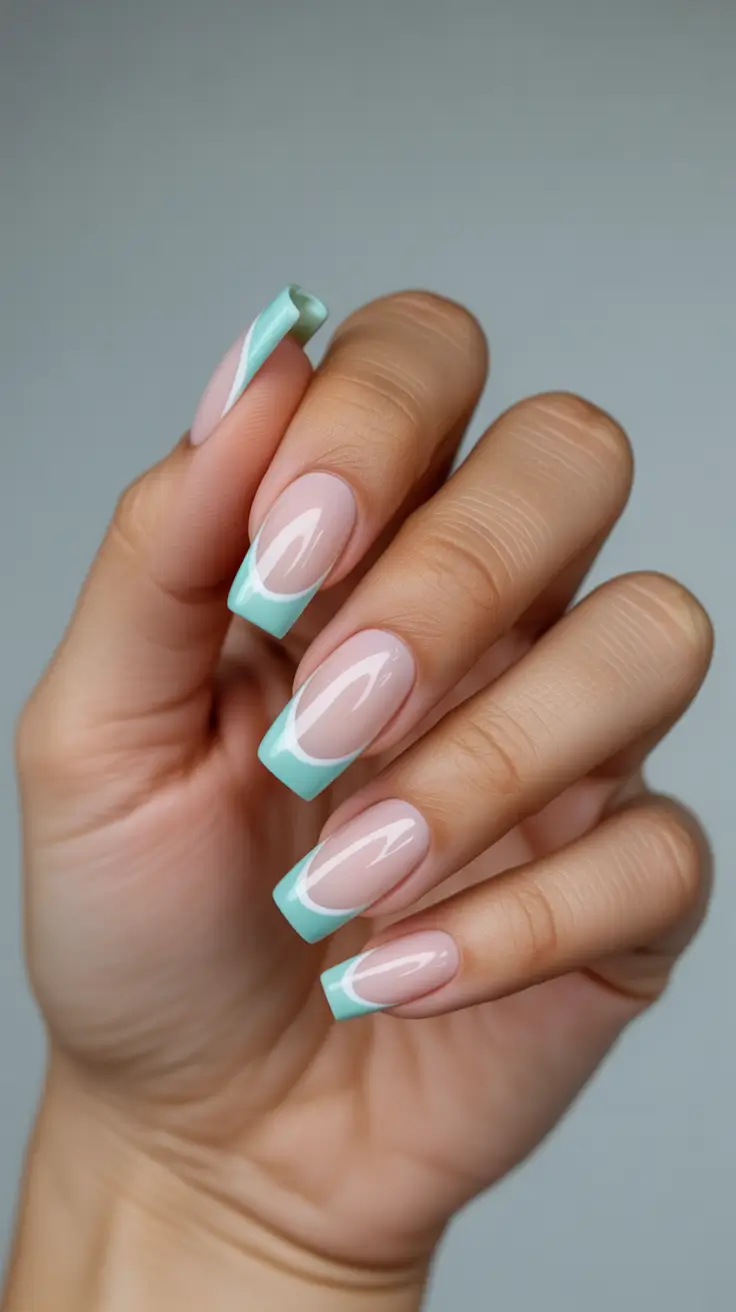 simple nail designs 2026 Minty French Tips For Long Square Nails