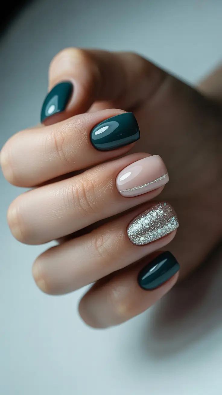 simple nail designs 2026 - Teal Glam Mix And Match Shorty