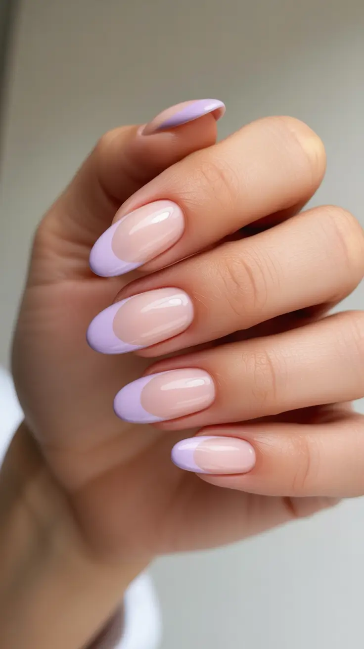 simple nail designs 2026 - Soft Lilac Half Moon Almond Tips