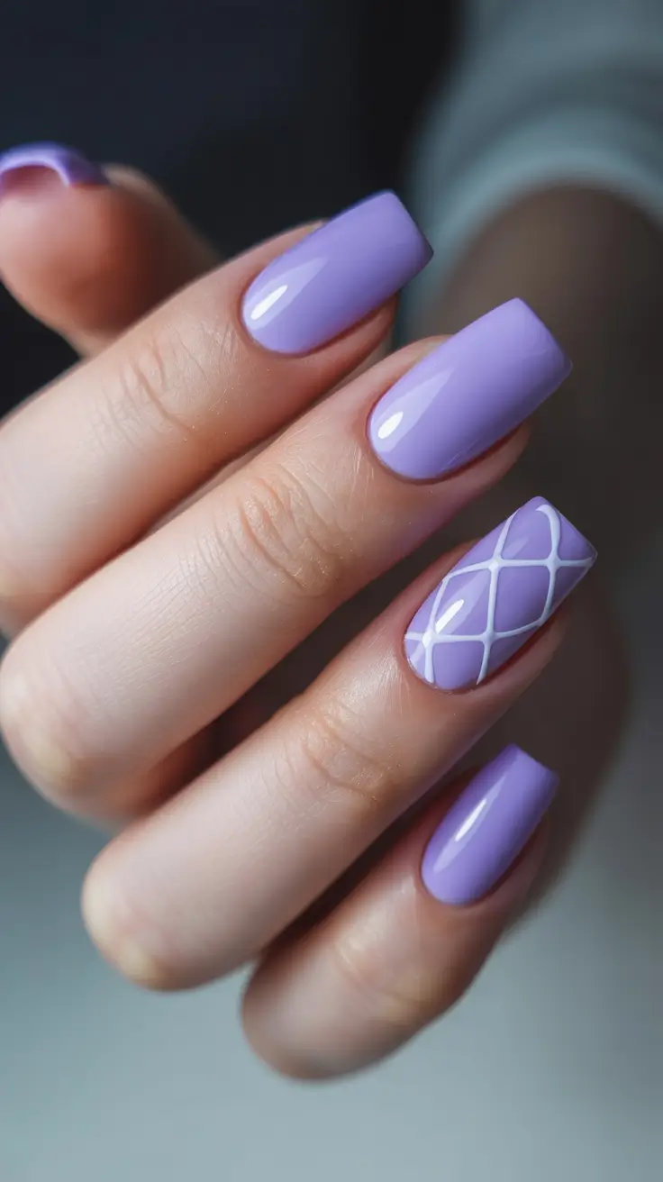 simple nail designs 2026 - Lavender Lattice Statement Square