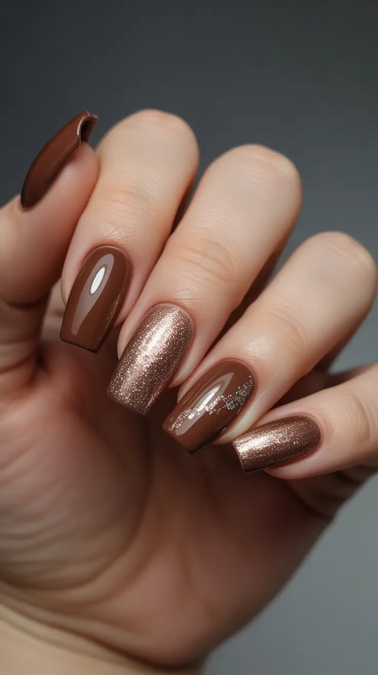 simple nail designs 2026 - Mocha Shimmer Modern Square