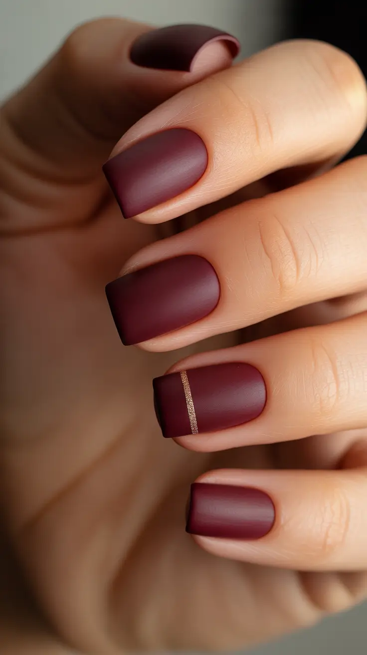 simple nail designs 2026 - Velvety Wine Minimal Stripe