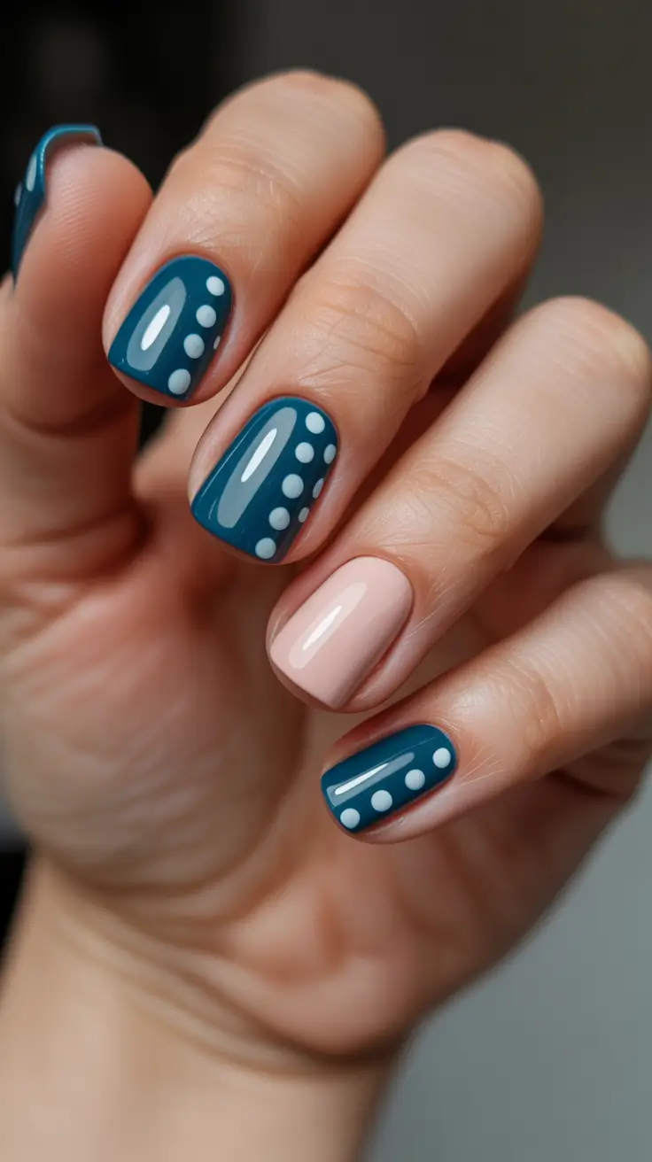 square nails trend 2026 Playful Teal Dotted Square Nails