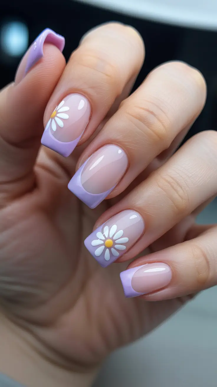 square nails trend 2026 Lavender Daisy French Square Nails