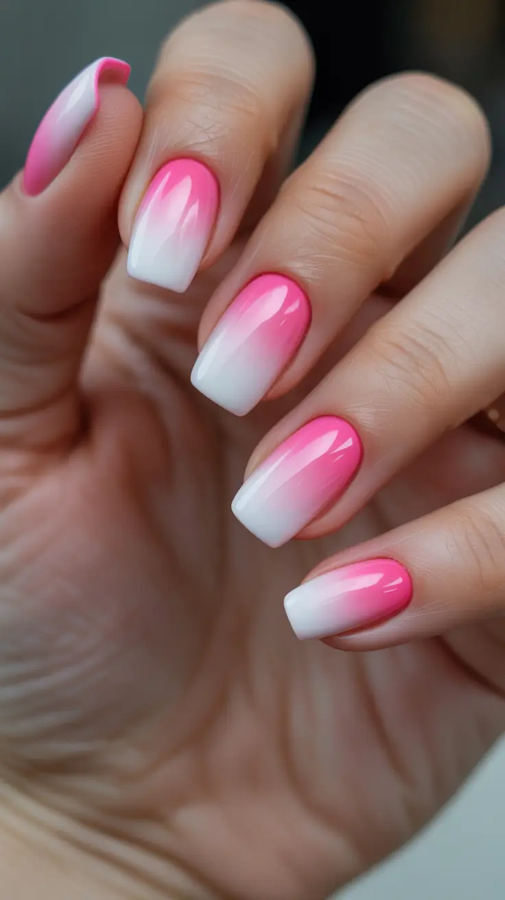 square nails trend 2026 Soft Pink Ombre Square Glow