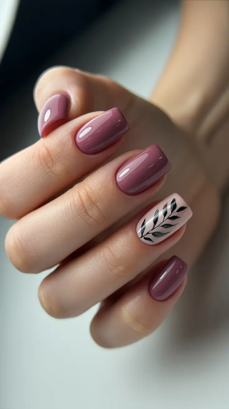 square nails trend 2026 Mauve Leafy Accent Everyday Squares