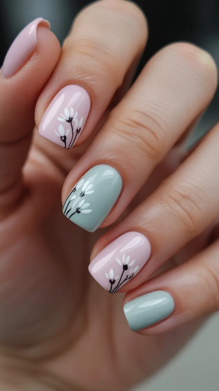 square nails trend 2026 Pastel Blossom Short Squares