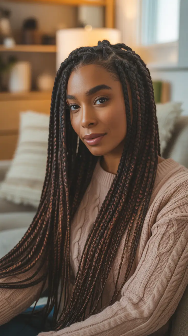 Stylish straight hair looks 2026 Knotless Box Braids With Warm Espresso Dimension