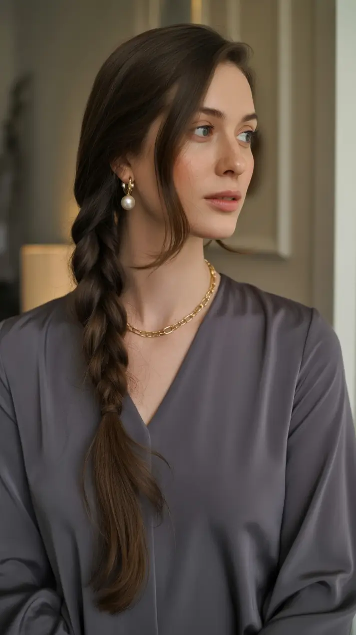 Stylish straight hair looks 2026 Soft Side Braid With Romantic Face Frame