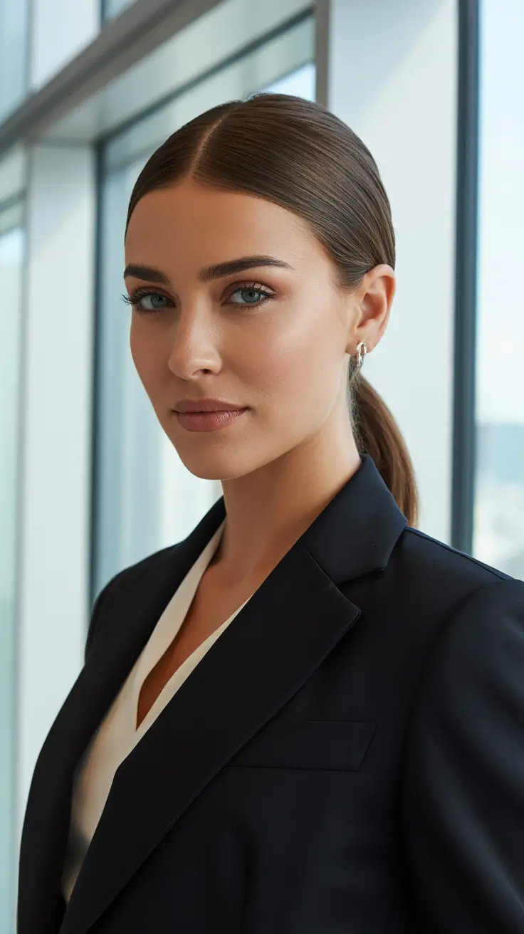 Stylish straight hair looks 2026 Corporate Sleek Low Ponytail With Center Precision