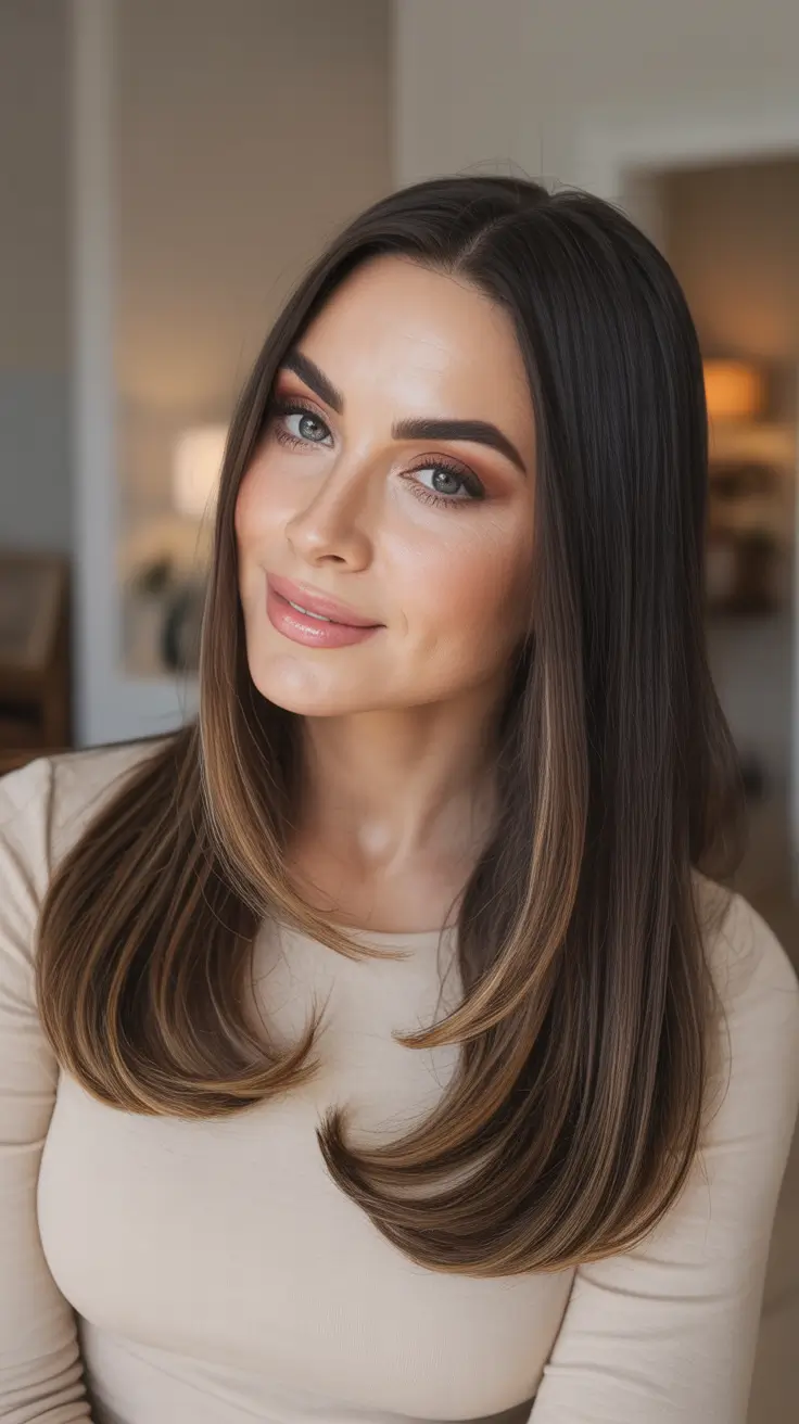 Stylish straight hair looks 2026 Soft Straight Layers With Face Framing Shine