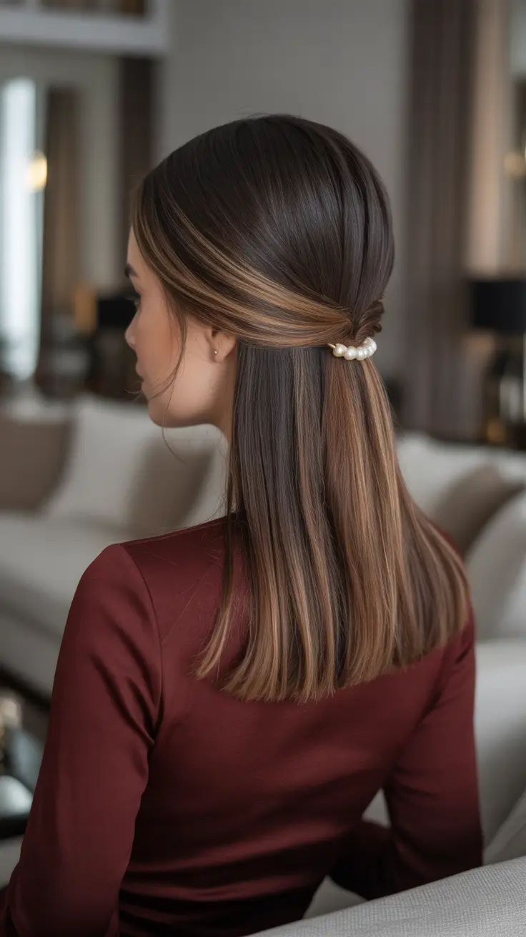 Stylish straight hair looks 2026 Half Up Pearl Pin For Soft Power Energy