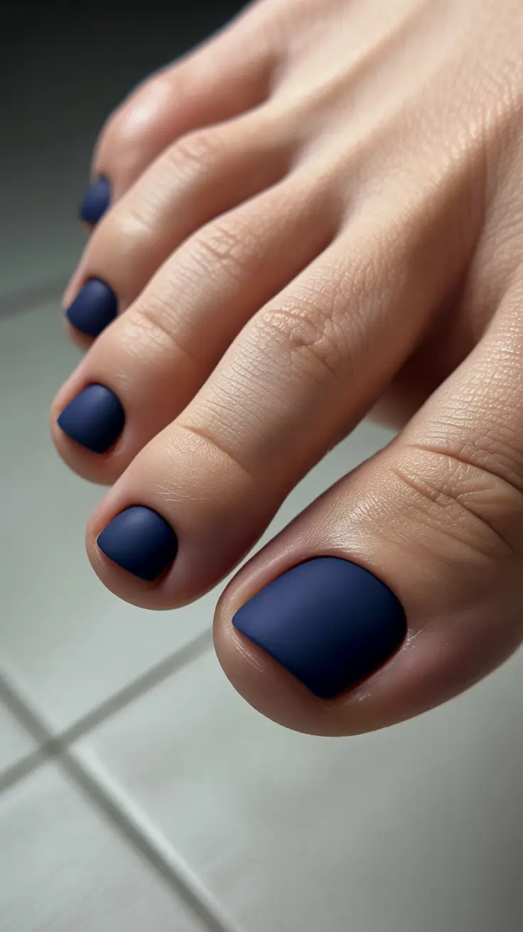 toe nail polish colors 2026 - Matte Midnight Navy Pedicure